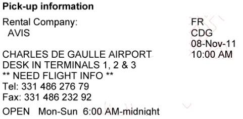 Auto Europe rental voucher - Supplier info